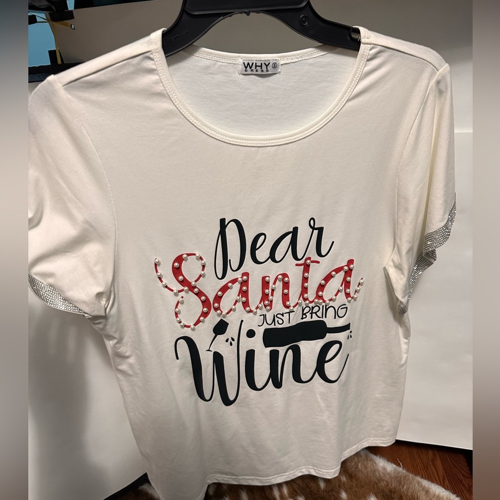 🎅🎄DEAR SANTA BRING THE WINE Bedazzled Shirt